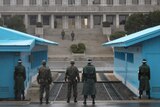 South Korean soldiers stand at border with N Korea