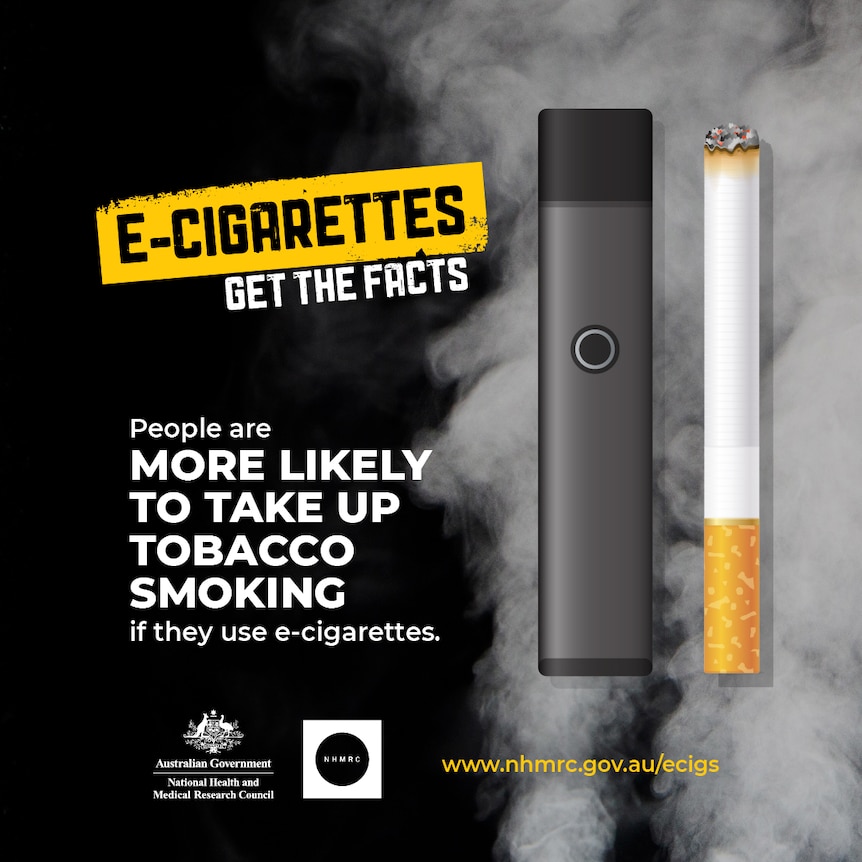 An infographic quoting research that people are more likely to take up tobacco smoking if they use e-cigarettes.