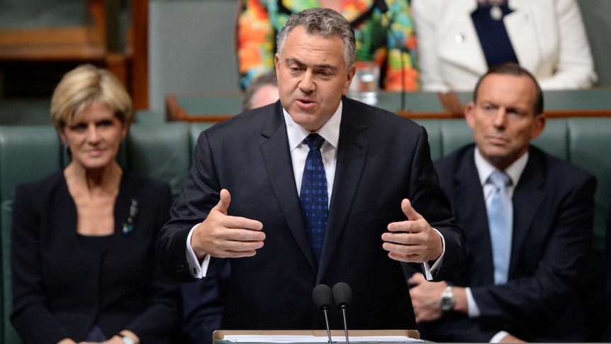 Joe Hockey delivers budget as Tony Abbott listens