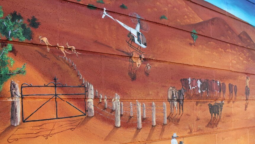 The cattle muster features in the Alice Springs School of the Air mural.