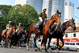 Sri Lankan police on horseback patrol ahead of CHOGM.