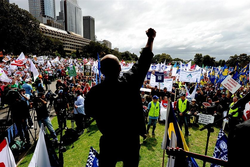 Thousands of unions gather at a park in Sydney
