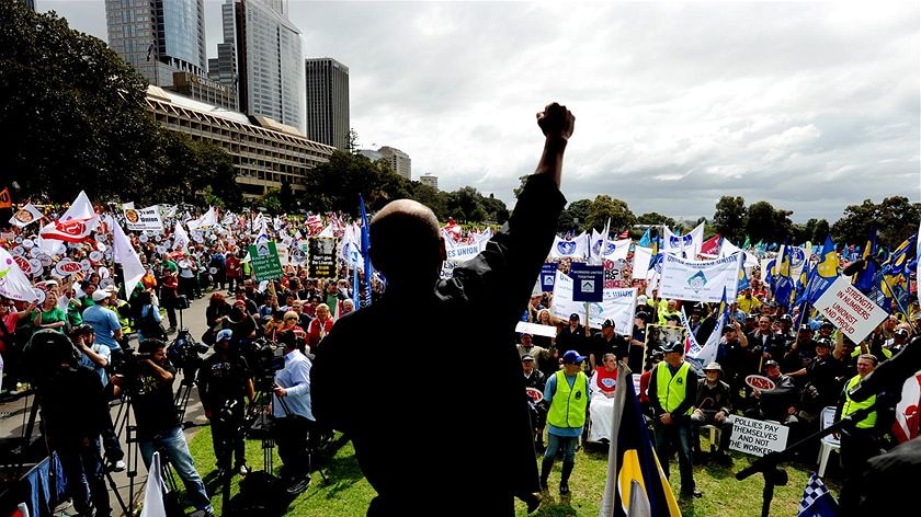 Unions NSW rally to promote fair workplace right at the Domain, Sydney