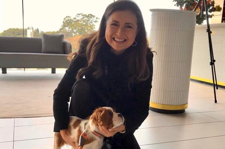 South Australian Liberal MP Rachel Sanderson with a dog.