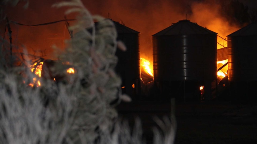 A shed and tanks on fire at Waesleys