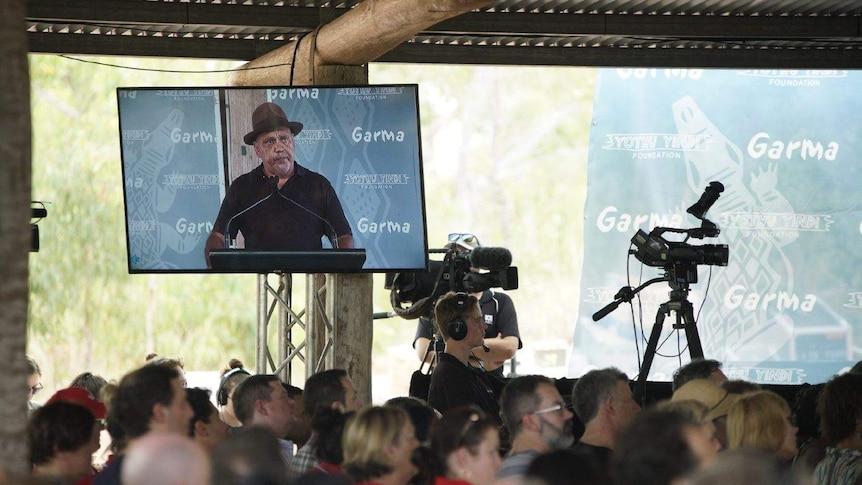 Cape York leader Noel Pearson speaks at the Garma Festival in Arnhem Land in the Northern Territory.