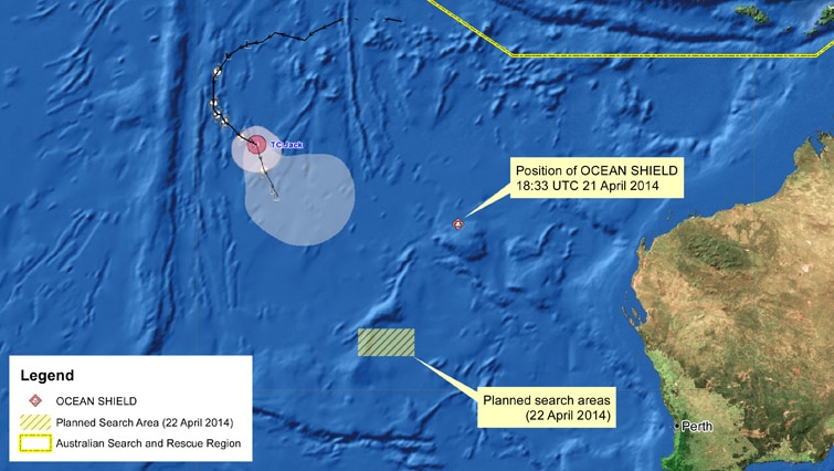 Planned search area for Malaysia Airlines flight MH370 on April 22