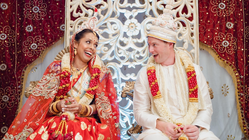 Megha and Seamus at the Bengali wedding ceremony
