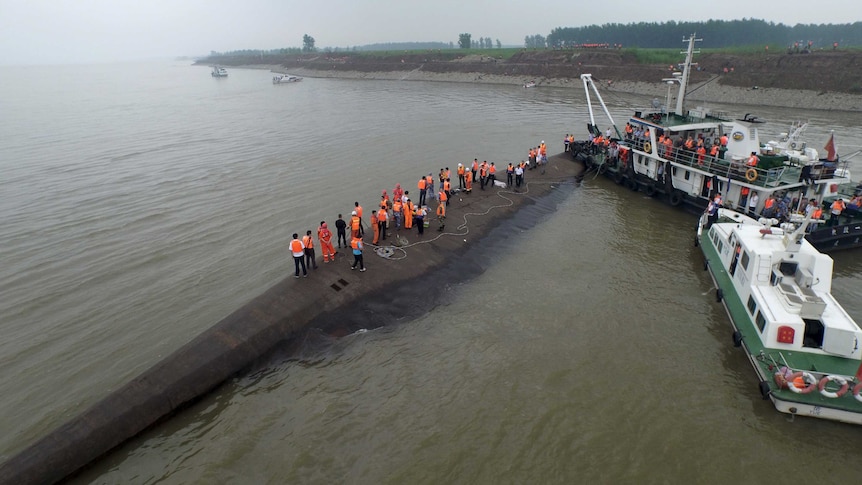 Capsized ship in China's Yangtze River