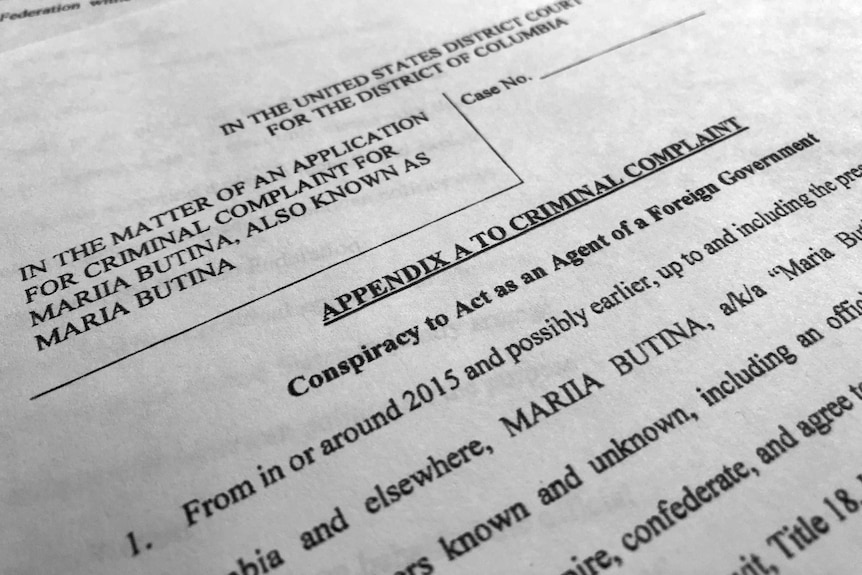 Court papers shows part of the criminal complaint against Maria Butina.