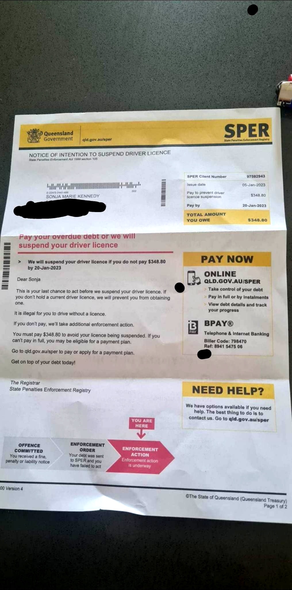 A $348 fine issued by Queensland authorities to someone who failed to register their dog.