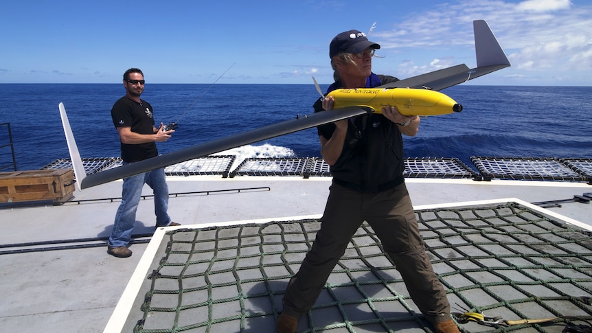 Sea Shepherd member launches military style drone from ship