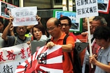 Pro-China activists rally during an anti-Japan protest in Hong Kong