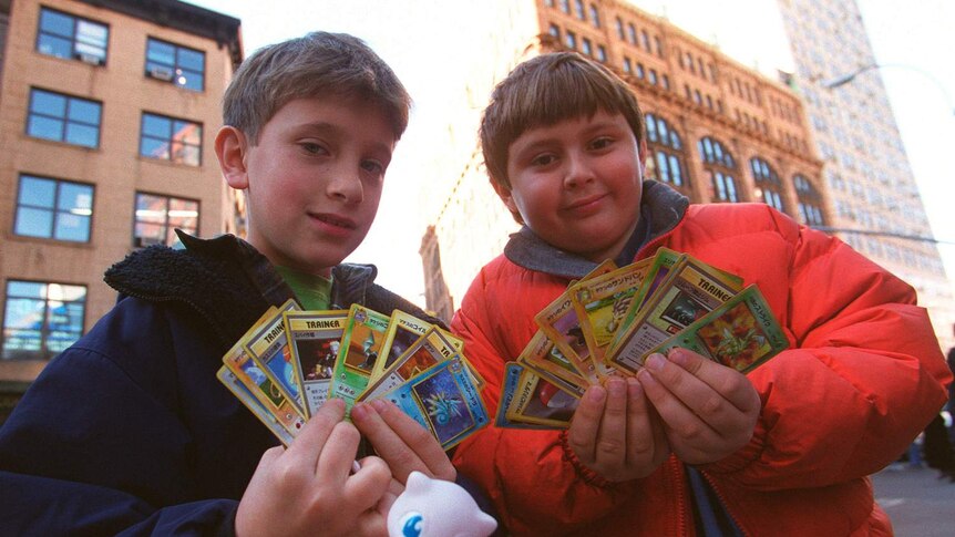 Kids in New York City line up to buy Pokemon merchandise.