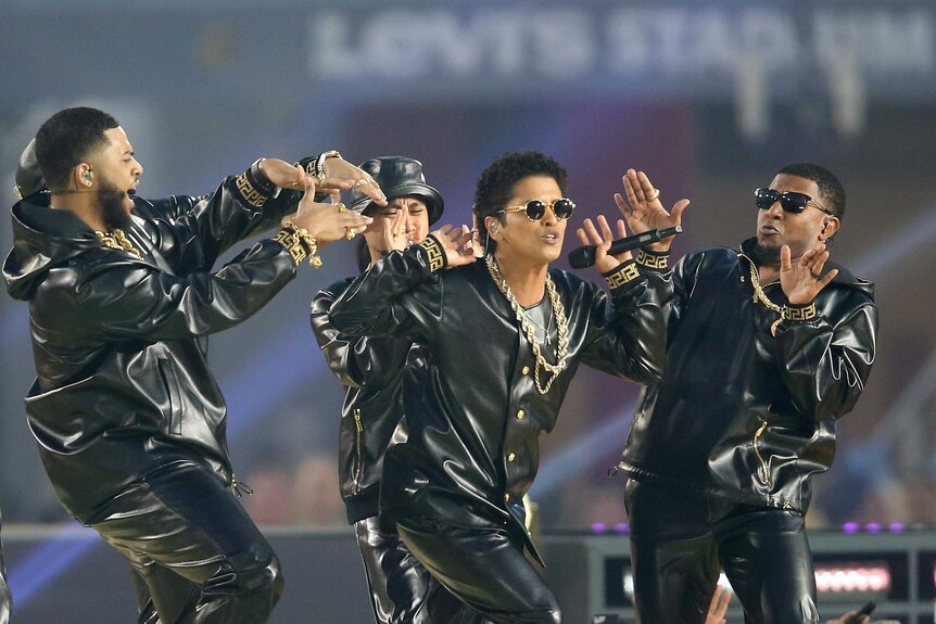 Bruno Mars performs during the Super Bowl 50 half-time show in Santa Clara on February 7, 2016.