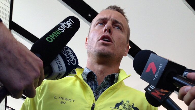 Lleyton Hewitt fronts the media after being named Australia Davis Cup captain in October 2015.