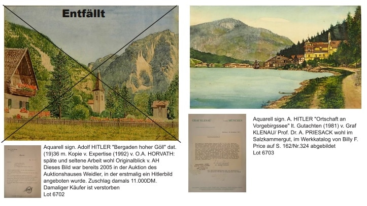 A screenshot of watercolour painting listings by A. Hitler.