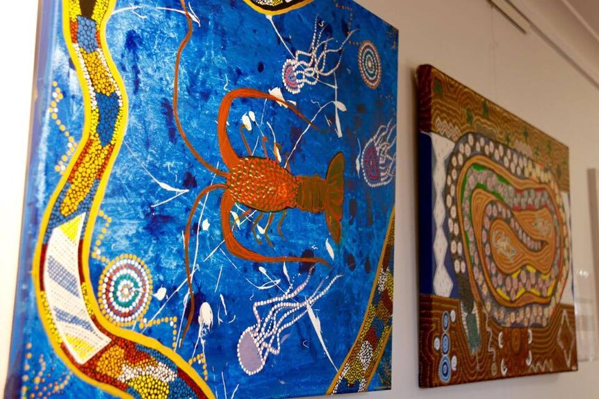 Two Indigenous paintings on exhibition painted by Canberra prisoners