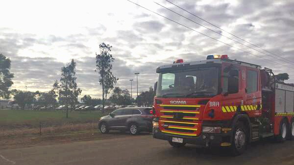 One of five fire trucks that arrived at Ravenhall prison with sirens blaring on Wednesday morning.
