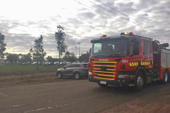 One of five fire trucks that arrived at Ravenhall prison with sirens blaring on Wednesday morning.