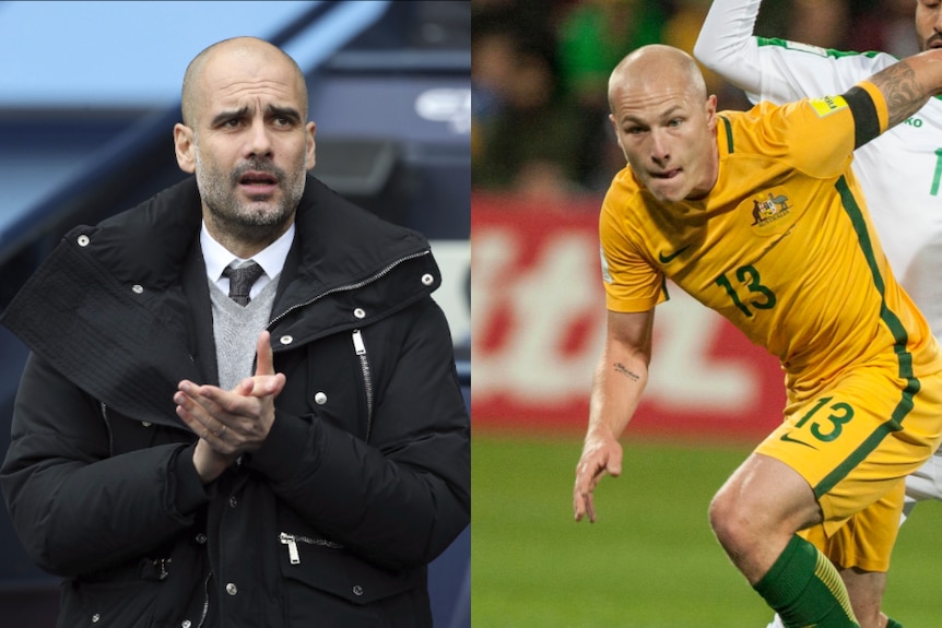 Composite of Pep Guardiola and Aaron Mooy