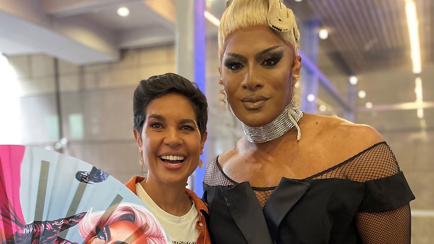 Journalist Narelda Jacobs with Ru Paul's Drag Race Star Kween Kong.