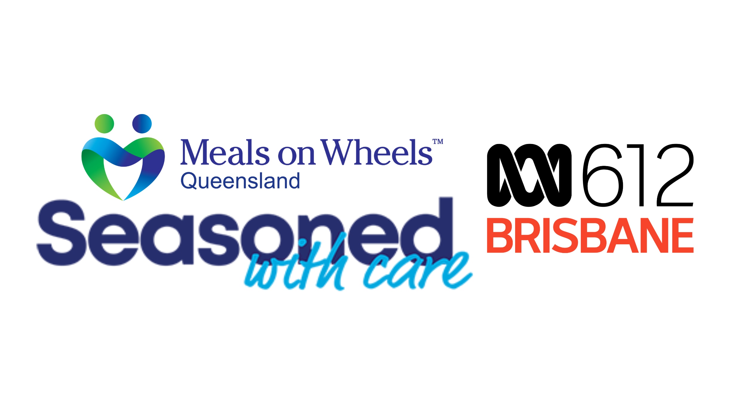 Meals on Wheels Queensland “Seasoned with care” logo alongside the ABC 612 Brisbane logo