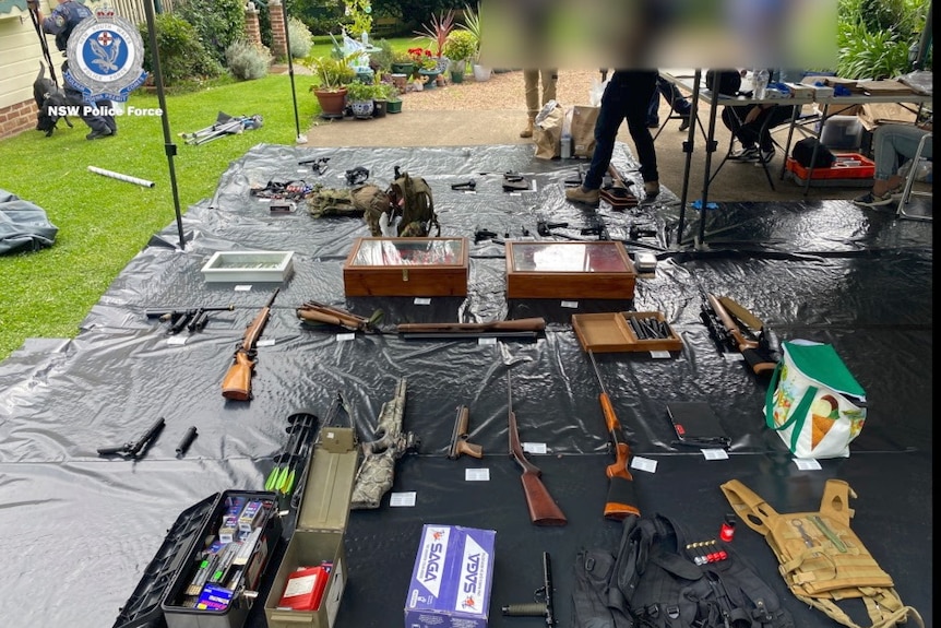 Guns and weapons on the ground