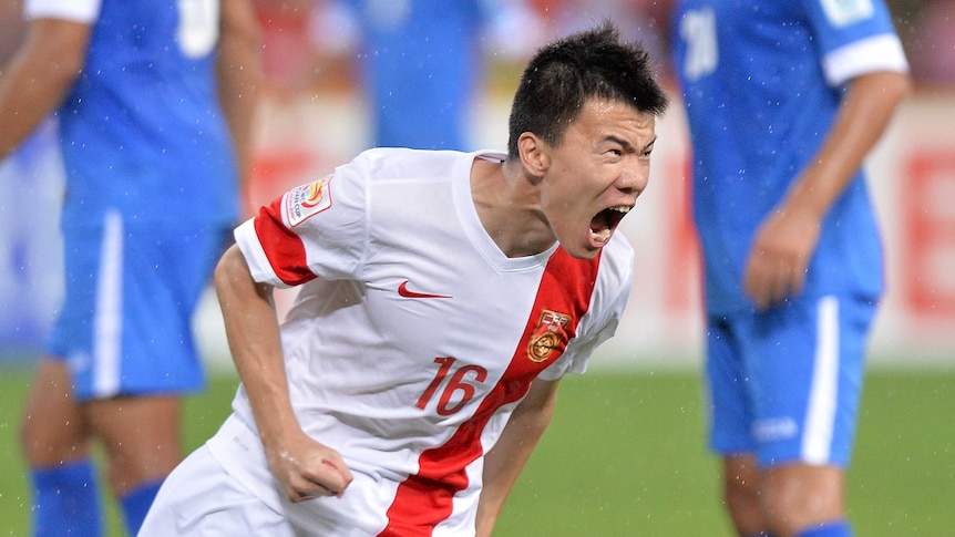 Sun Ke of China celebrates after scoring a goal during the 2015 Asian Cup