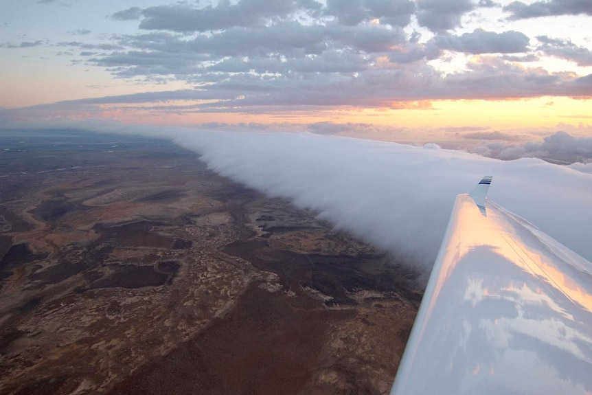 View from glider of Morning Glory cloud formation in the Gulf of Carpentaria in northern Australia