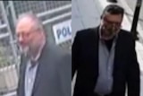 A composite image using CNN released footage of Jamal Khashoggi and an alleged 'body double'.
