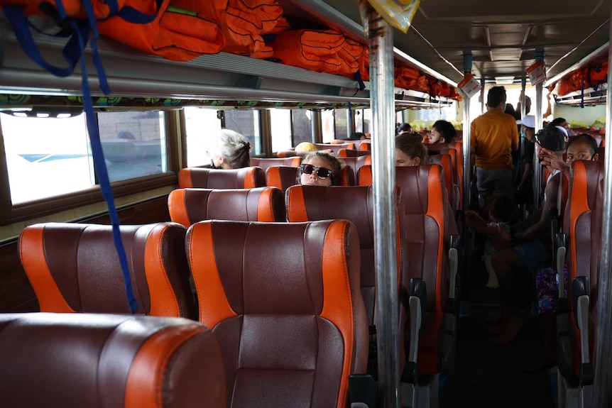 Inside the ferry from Bali to Nusa Lembongan.