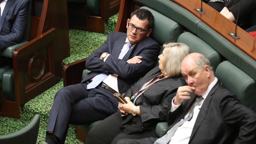 Victorian Premier Daniel Andrews looks on as the Voluntary Assisted Dying Bill is debated.