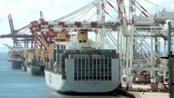 OOCL America docked at the Port of Brisbane.