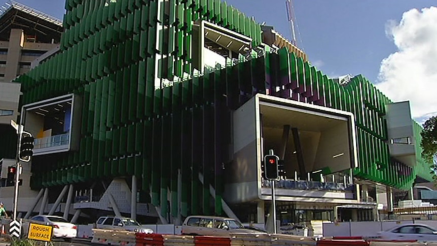 TV still of Qld Children's Hospital, still under construction at South Brisbane. Wed Feb 19, 2014
