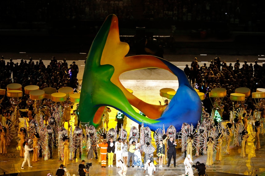 Performers take part in the closing ceremony of the London 2012 Olympic Games at the Olympic Stadium August 12, 2012.