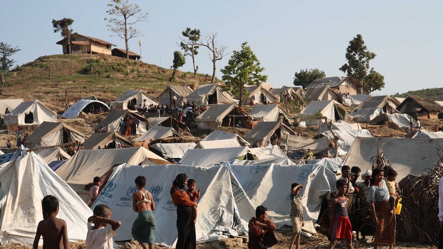 A camp of people displaced by violence in Rakhine State in western Burma.