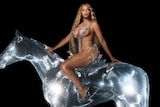 Beyoncé riding a silver horse in the artwork for 2022 album RENAISSANCE