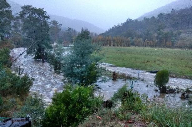 Sorell Creek in flood, Tasmania, May 11, 2018.