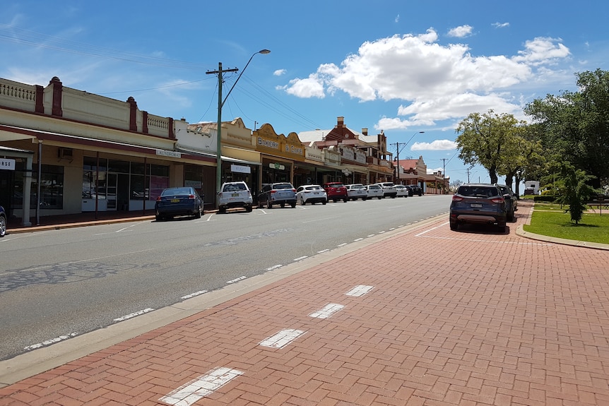 The main street of Coolamon on a sunny day.