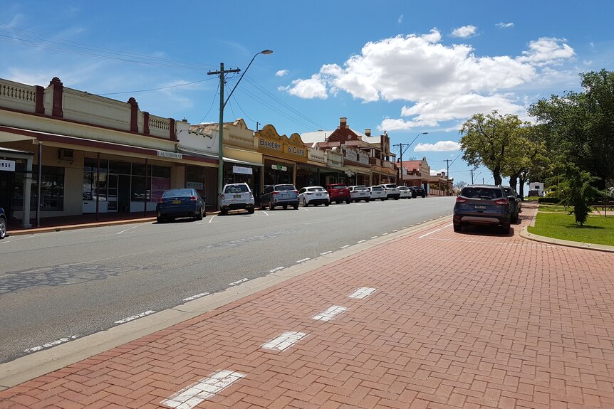 The main street of Coolamon on a sunny day.