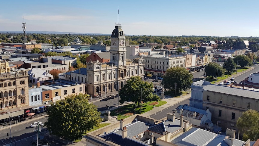 A high angle view of Ballarat's main street.