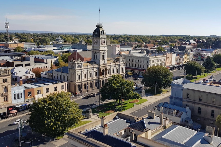 A high angle view of Ballarat's main street.