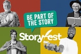 Photoshopped website image for StoryFest with 4 people and reads 'Be a part of the story, StoryFest'