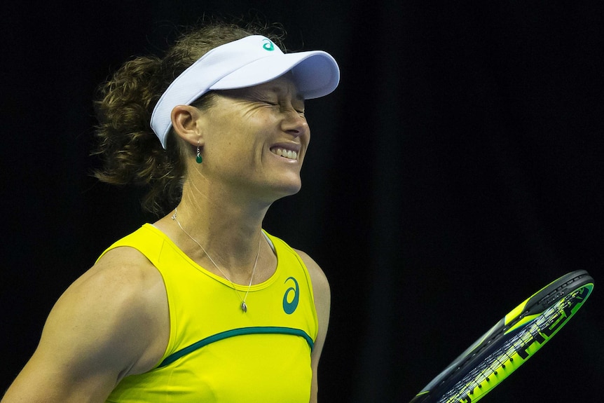 Australian tennis player Samantha Stosur winces