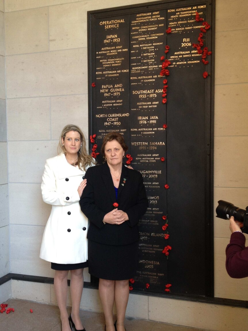 Sarah McCarthy and Avril Clark, two family members of servicemen named on the newly unveiled plaques.