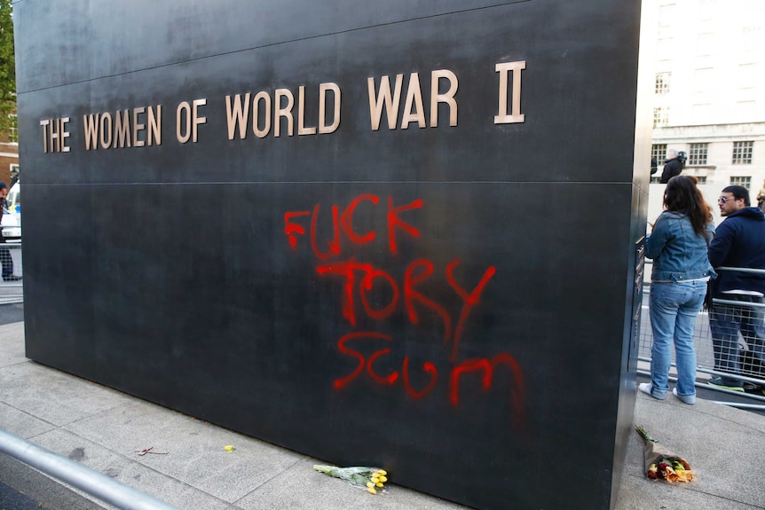 Expletive-laden graffiti on a war memorial