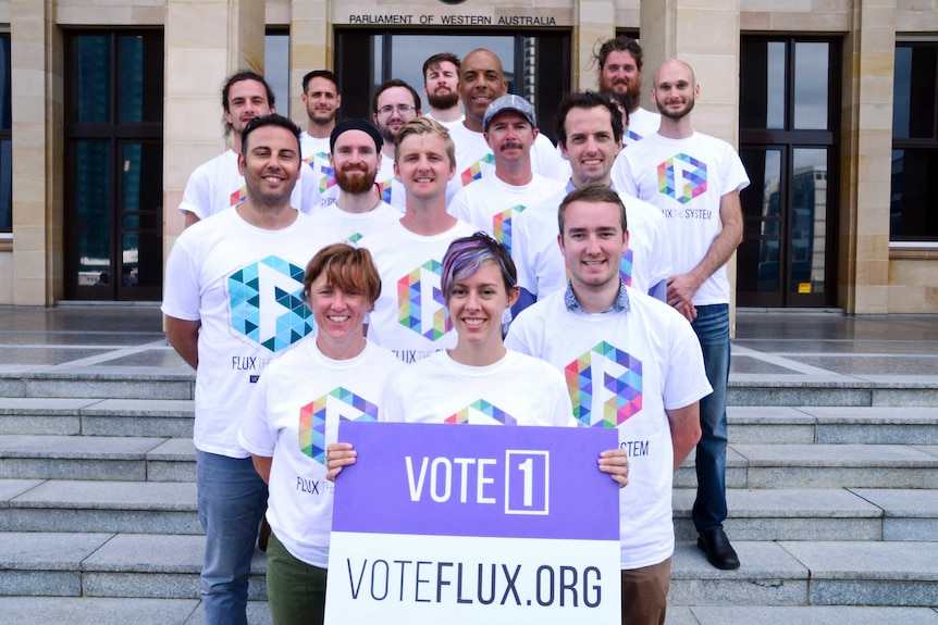Flux WA candidates outside Parliament house - the party will run 24 candidates in the state election in March.