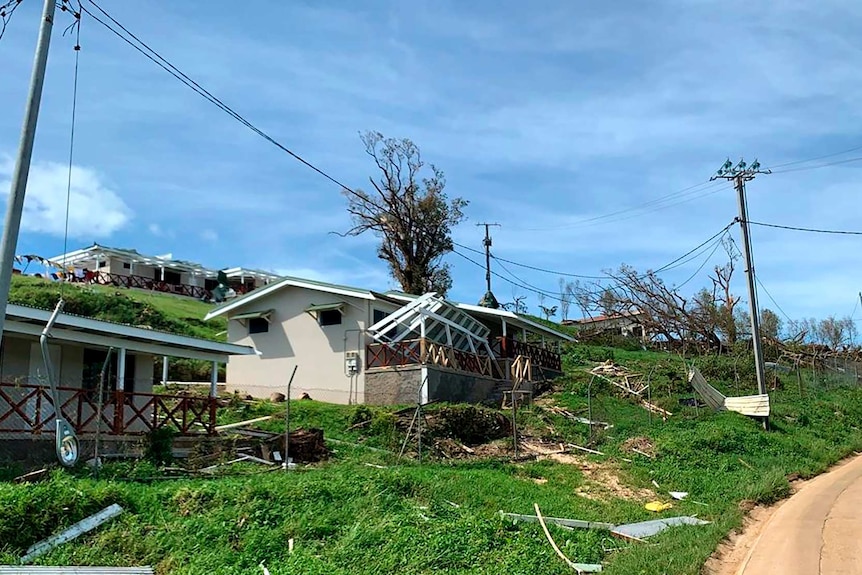 A house is damaged from Cyclone Harold on the island of Santo in Vanuatu.