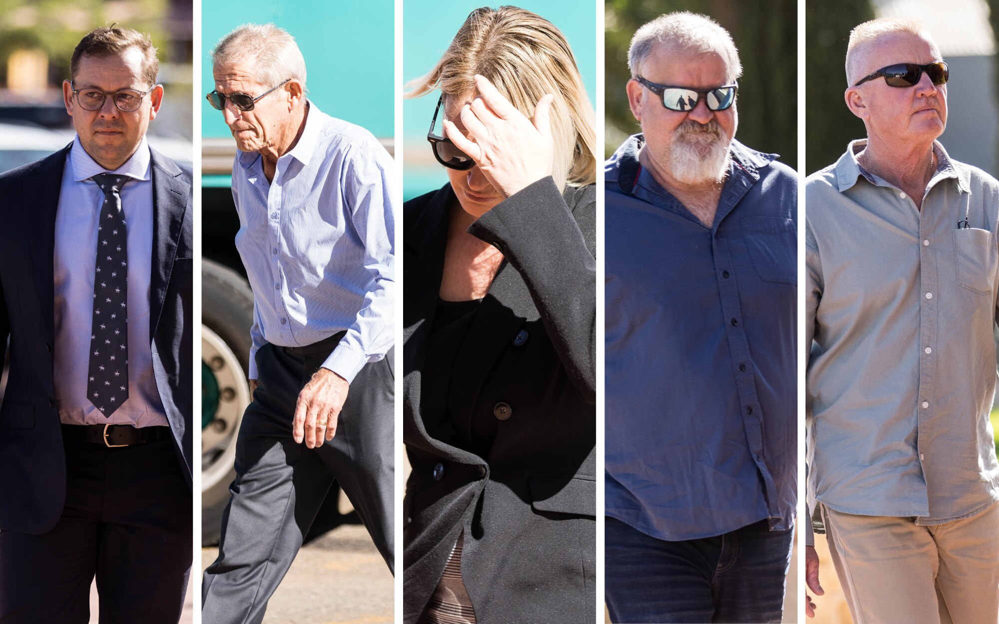 A composite image of four men and a woman